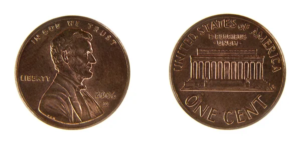 Две стороны 1 цента США — стоковое фото