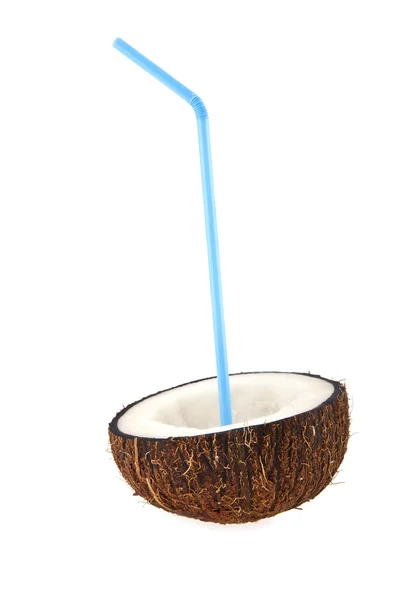 Kokos met een rietje — Stockfoto
