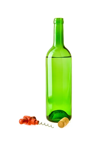 Saca-rolhas e garrafa de vinho — Fotografia de Stock