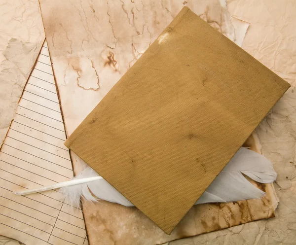 Feather and old paper — Stock Photo, Image