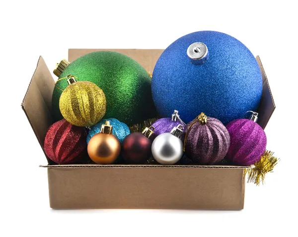 New-Year dekorationer i en låda — Stockfoto