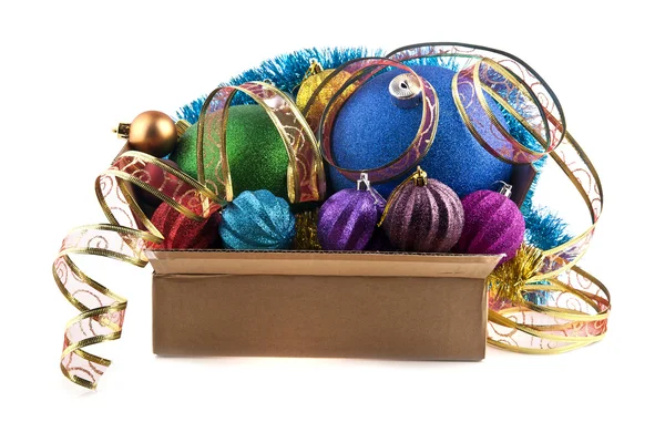 New-year decorations in a box — Stock Photo, Image