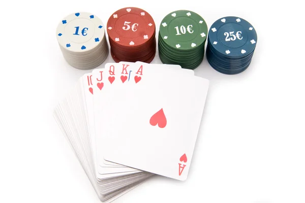 Chips e mappe per il poker — Foto Stock