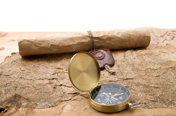 Old maps and compass — Stock Photo, Image