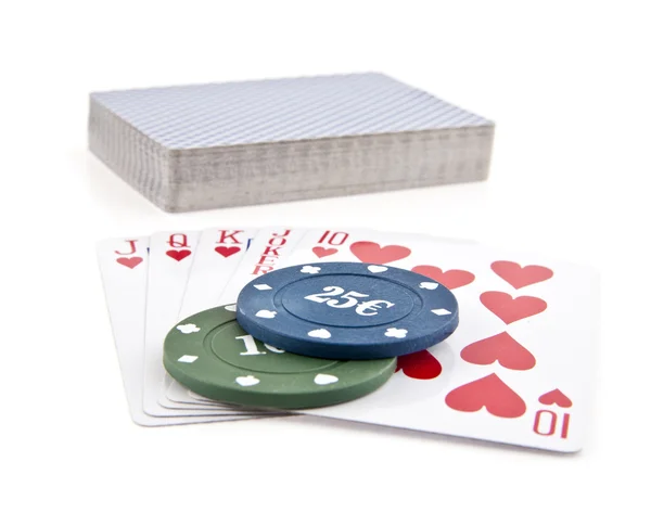 Jetons et cartes pour un poker — Photo