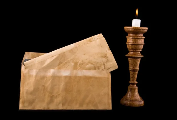 旧信件和蜡烛 — 图库照片