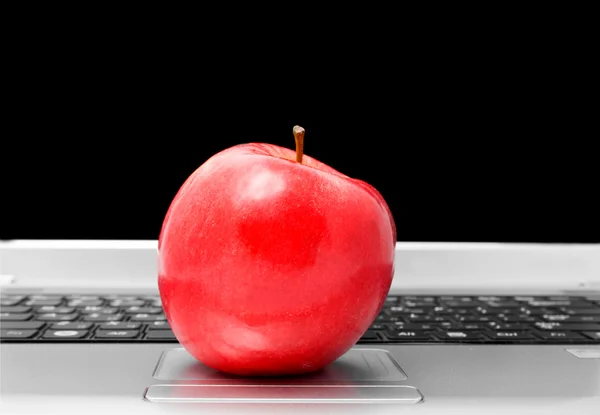 Яблоко на компьютере — стоковое фото
