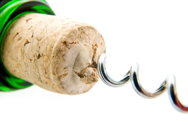 Corkscrew and cork — Stock Photo, Image