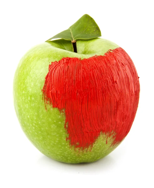 Зеленое яблоко окрашено в красный цвет — стоковое фото