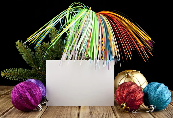 Business card and new-year decorations — Stock Photo, Image