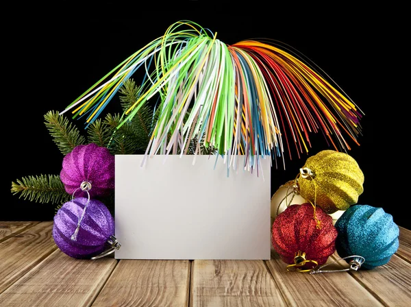 Business card and new-year decorations — Stock Photo, Image