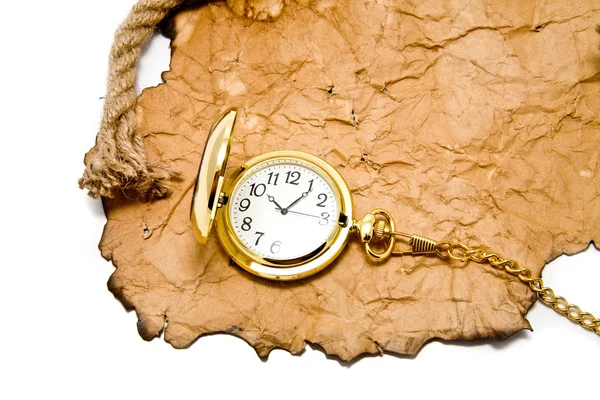 Vecchia carta e orologio — Foto Stock