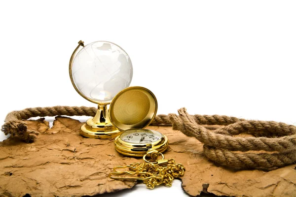 Old paper, clock and globe — Stock Photo, Image