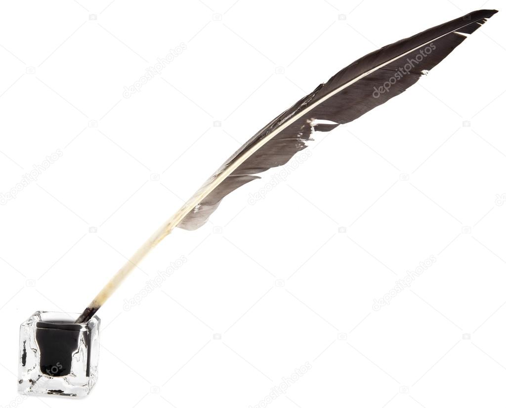 feather pen into the inkwe
