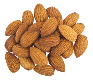 Bademler beyaz arka planda izole edilmiş. Tasarım ayrıntıları. Tasarım elemanları. Makro. Tam odaklanma. Kartvizitler, kartpostallar ve posterler için arka plan. Gıda nesnesi tasarımı. 