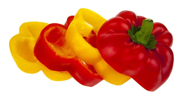 黄色和红色的辣椒在白色的背景上隔离开来 设计的细节 设计元素 全神贯注名片 明信片和海报的背景 食品物体的设计 — 图库照片