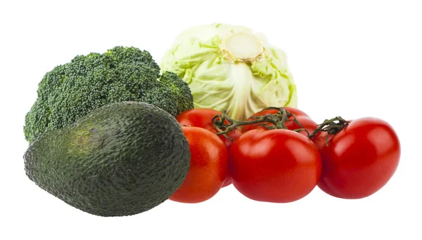 Tomates Aguacate Col Brócoli Aislados Sobre Fondo Blanco Comida Vegetariana —  Fotos de Stock