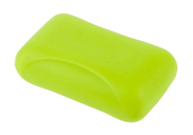 Beyaz arka planda yeşil sabun izole edilmiş. Tasarım ayrıntıları. Tasarım elemanları. Makro. Tam odaklanma. Kartvizitler, kartpostallar ve posterler için arka plan