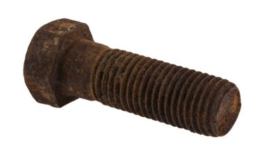 Eski paslı cıvata beyaz arka planda izole edilmiş. Tasarım için detaylar. Tasarım elemanları. Makro. Tam odaklanma. Kartvizitler, kartpostallar ve posterler için arka plan.