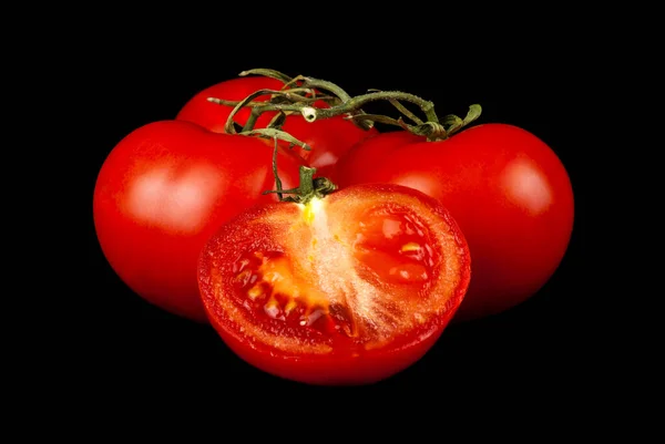 Red Tomatoes Isolated Black Background Detail Design Design Elements Macro — Stock Photo, Image