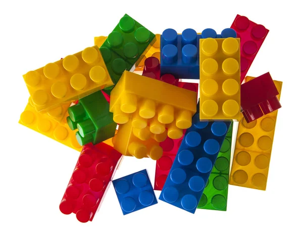 Kostki Plastikowe Kolorowe Zabawki Izolowane Białym Tle Zabawki Gry Czas — Zdjęcie stockowe