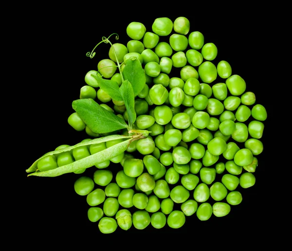 Guisantes Verdes Aislados Sobre Fondo Negro Detalle Para Diseño Elementos — Foto de Stock