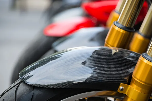 Włókno węglowe szczegółowo motocykl — Zdjęcie stockowe
