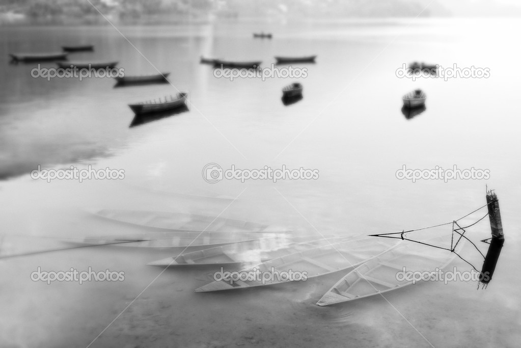 Sunken barques at Phewa Lake in Pokara