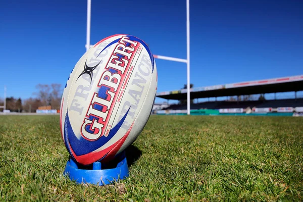 Rugbyboll Oval Och Fält — Stockfoto