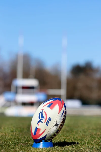 Rugbyboll Oval Och Fält — Stockfoto