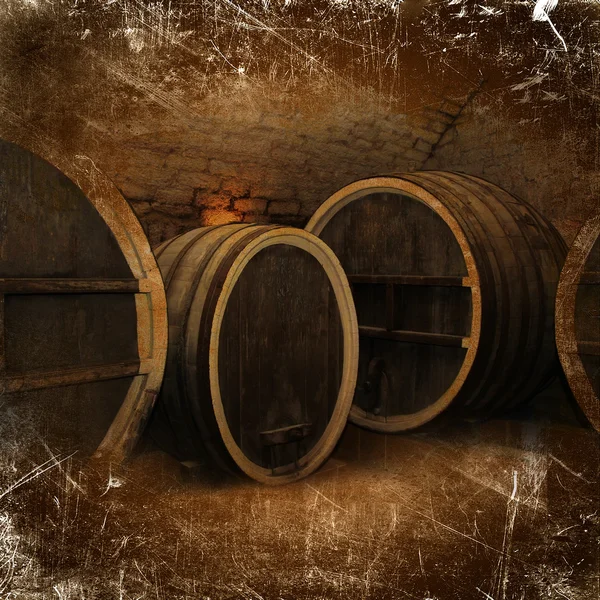 Wijnkelder met oude eiken vaten in vintage stijl — Stockfoto