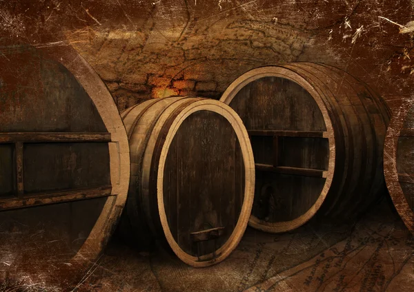 Cave à vin avec vieux fûts de chêne dans un style vintage — Photo