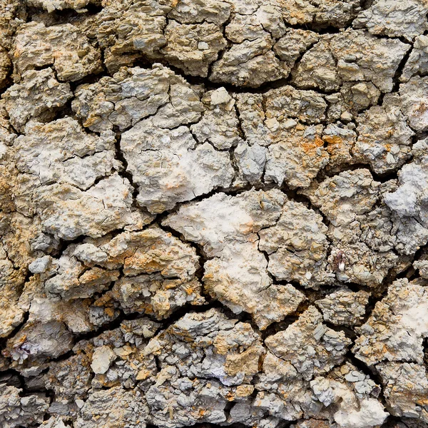 Achtergrond van droge, gebarsten bodemoppervlak. — Stockfoto