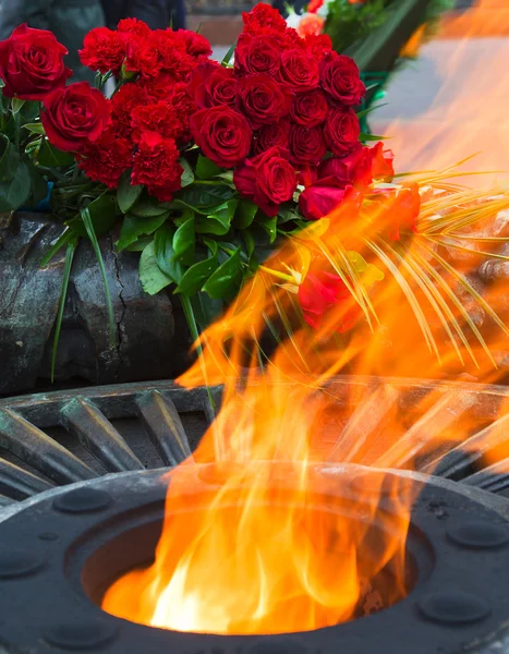 Kterým se květiny na quenchless plamen věnované vítězství worl — Stock fotografie