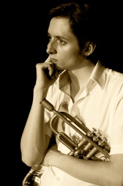 Odessa, Ukrayna - Haziran 5: trompetçi dominic yaygara (Avusturya, vienn