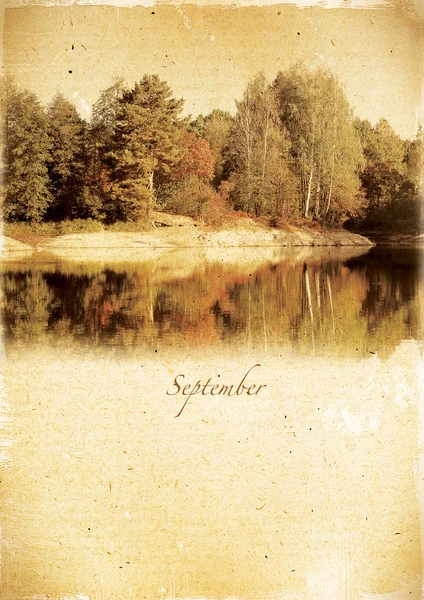 Calendar retro style. September . Vintage autumn landscape — Stock Photo, Image