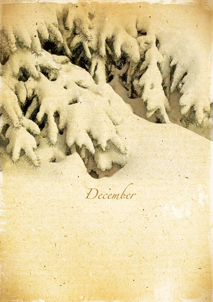Calendário retro. Dezembro. Vintage paisagem de inverno . — Fotografia de Stock