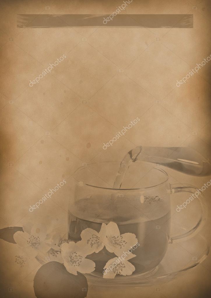 紅茶メニュー背景ビンテージ古紙設計 ストック写真 C Alesik