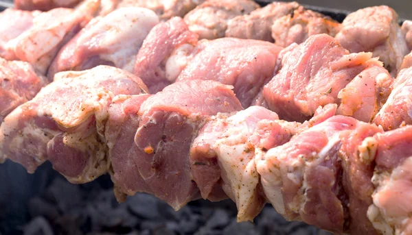 Råa marinerade shashlik, grill. Foto med selektiv inriktning — Stockfoto