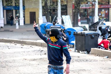 ODESSA, UKRAINE - May 2, 2014 : The tragic riots in downtown com clipart