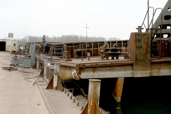 ODESSA April 15: Old river trading port Ust-Danube. Mooring pont — Stock Photo, Image