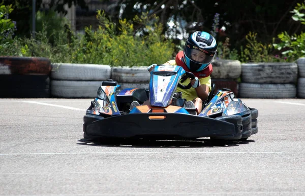 Odessa Ucraina Giugno 2022 Karting Vai Kart Pista Giovane Pilota — Foto Stock