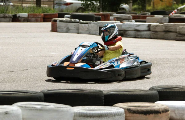 Odessa Ukraine June 2022 Karting Kart Track Young Positive Girl — Stock Photo, Image