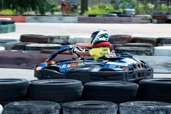 Odessa Ukraine Juni 2022 Kartfahren Kart Auf Kurs Junge Positive — Stockfoto