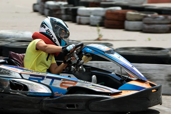 Odessa Ukraine June 2022 Karting Kart Track Young Positive Girl — Stock Photo, Image