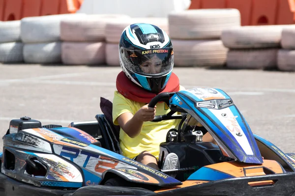 Odessa Ucrânia Junho 2022 Karting Vai Kart Caminho Certo Jovem — Fotografia de Stock