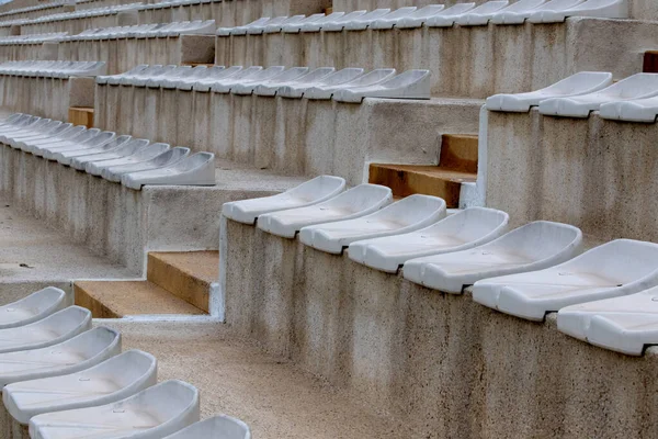 Interior Football Stadium Spectators Seats Spectators Stadium Podium Old Worn — Stockfoto