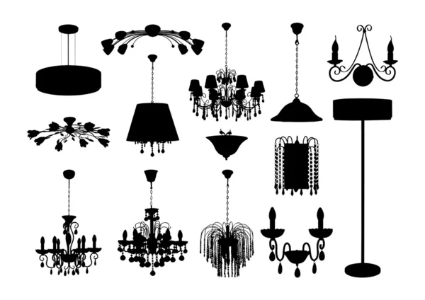 L'ensemble des silhouettes de lustres vectoriels — Image vectorielle