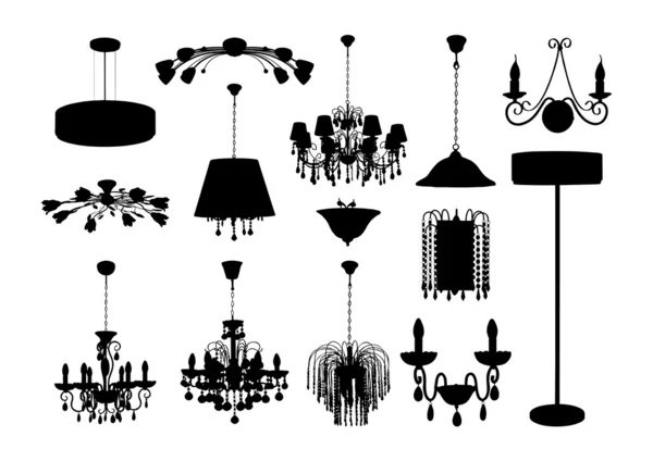 De verzameling van vector kroonluchter silhouetten — Stockvector