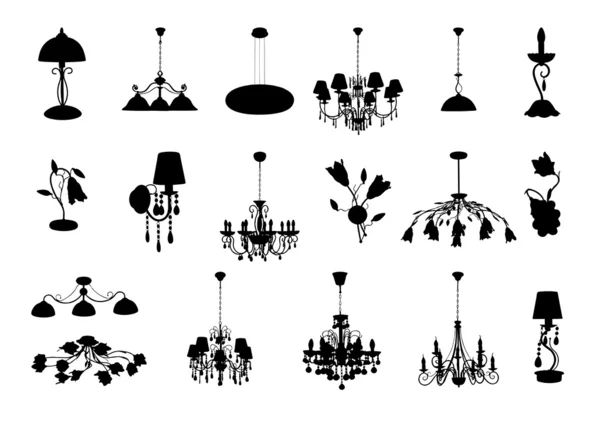 The set of vector chandelier silhouettes — Stock Vector